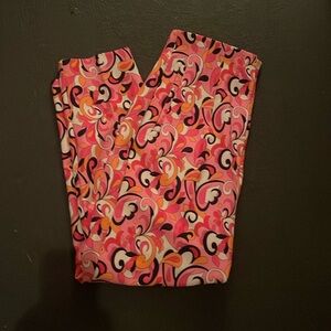 Zara Sz M Pink Orange White & Blue Patterned Pants NWOT